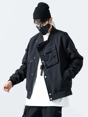 Men_s Techwear Windproof Water Resistant Double Layered Black Jacket For Summer