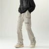 Y2K Woodcutting Twin Style Straight Belly Twill Cotton Cargo Pants Beige 3