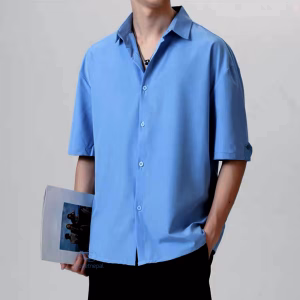 final blue half sleeve shirt cotton men gents Men's summer half sleeve buttoned cotton shirt