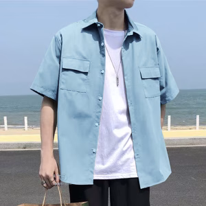 Mens Oversized Baggy Drop Shoulder Shirt with Flap Pockets | Cotton Comfort