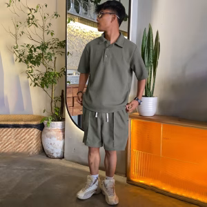 Old Money Summer Set – Timeless Cotton Jacquard Outfit for Effortless Style (Light Green) (T-shirt Only)