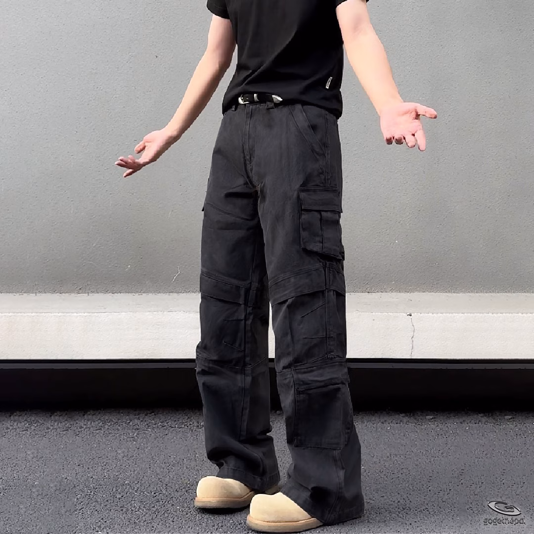 Multifunctional 4 Pocket Premium Twill Cotton Baggy Pants (Black) 1 Multifunctional 4 Pocket Premium Twill Cotton Baggy Pants (Black)