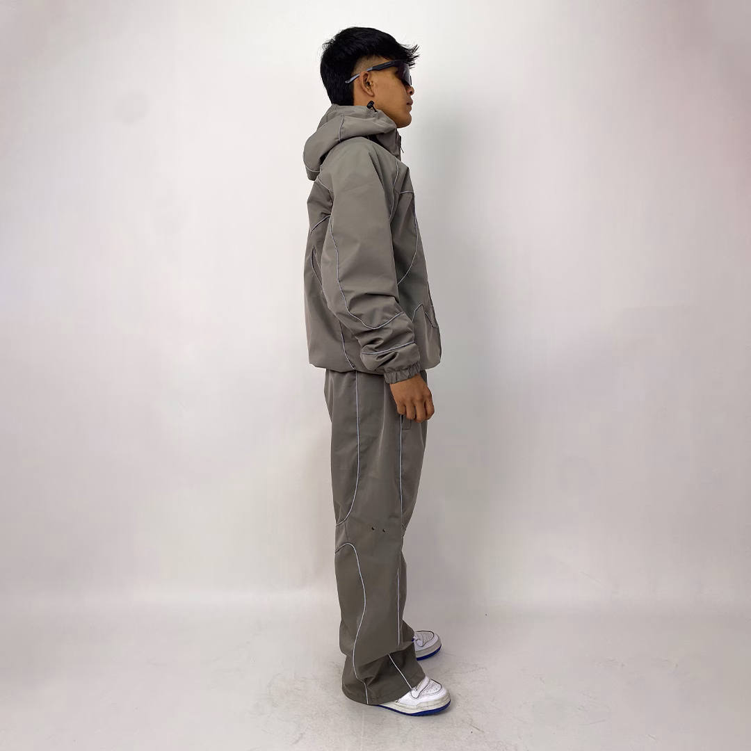 Infinity Piping Windbreaker Set – Glow-in-the-Dark Streetwear (Light Brown) 3 Infinity Piping Windbreaker Set – Glow-in-the-Dark Streetwear (Light Brown) - Image 3