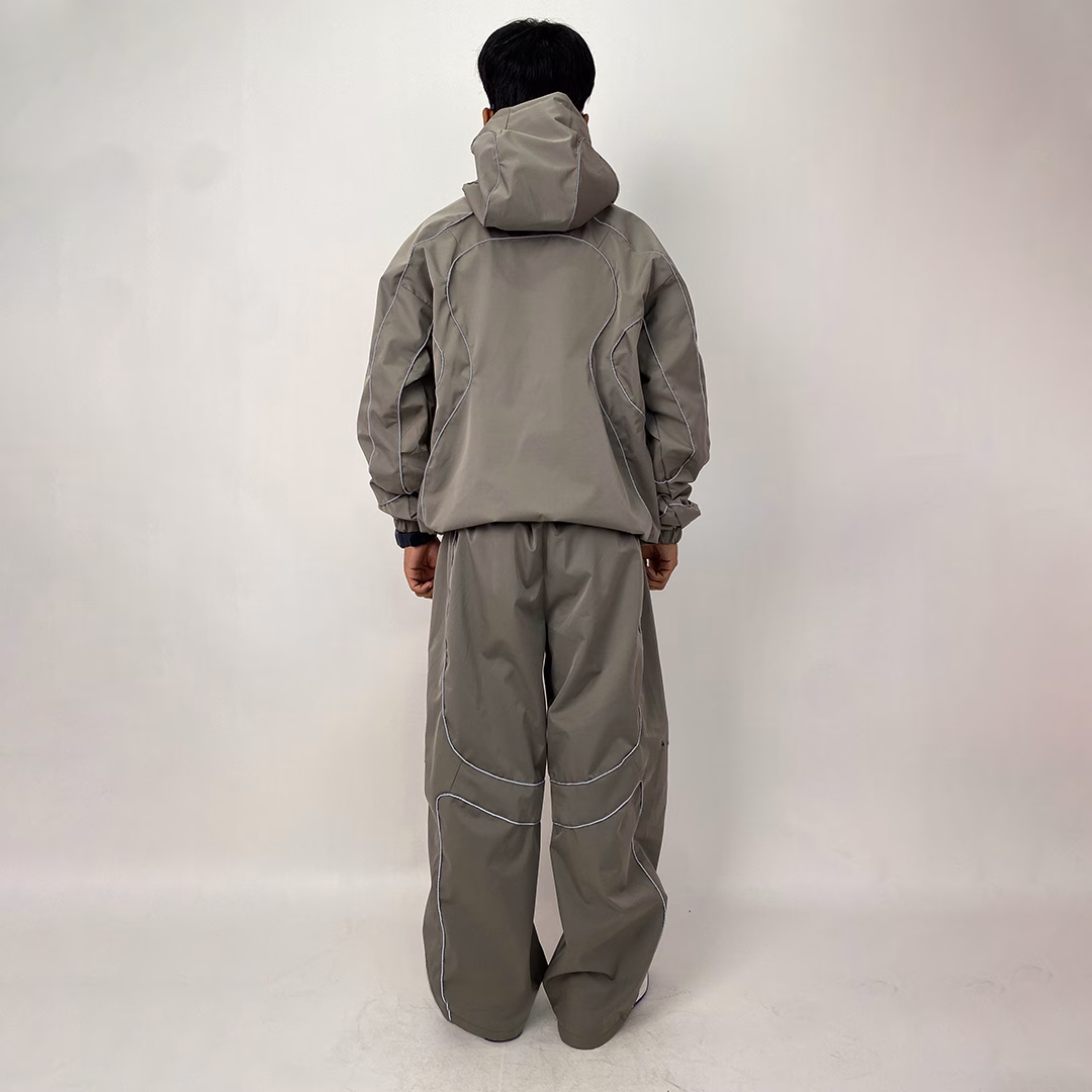 Infinity Piping Windbreaker Set – Glow-in-the-Dark Streetwear (Light Brown) 5 Infinity Piping Windbreaker Set – Glow-in-the-Dark Streetwear (Light Brown) - Image 5