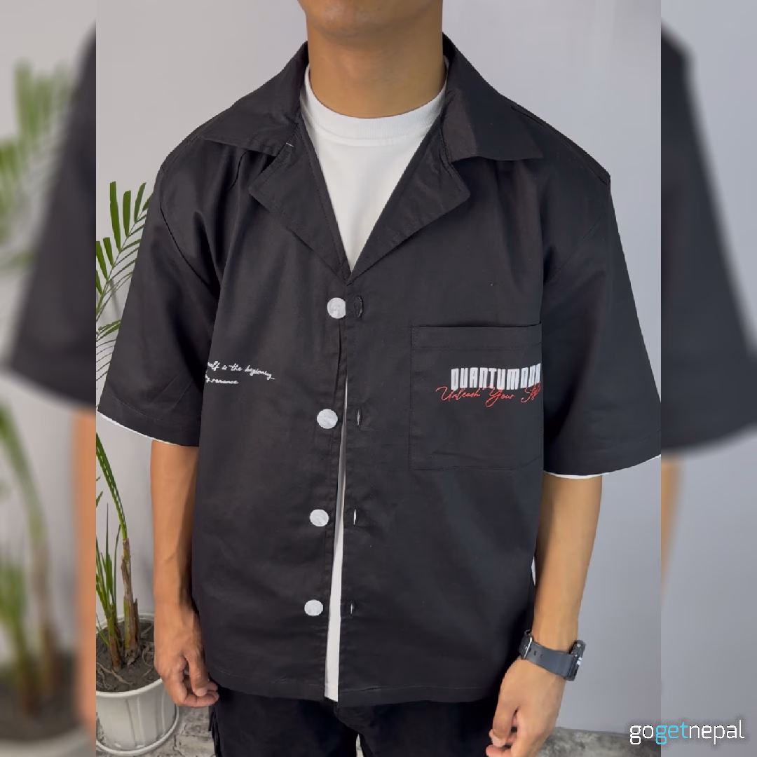 Printed Cuban Shirt: Dual Print, Crop & Regular Fit Black