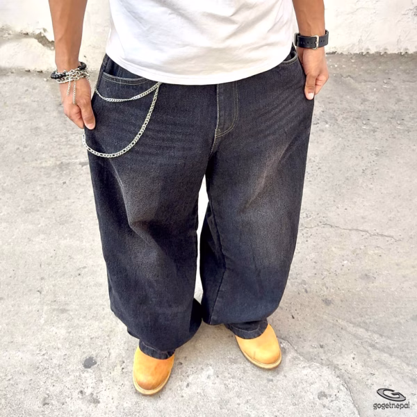 Whiskers Pants Black – Hard Denim Balloon Flare Pants with Whisker Wash Whiskers Pants Black – Hard Denim Balloon Flare Pants with Whisker Wash