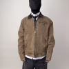 Brown Mac World Denim Jacket with JIRA wash, contrasted collar and spiral-printed inner layer