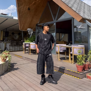 Black premium heavy cotton blend tshirt and quarter half pant set for streetwear clothing brand in kathmandu nepal...