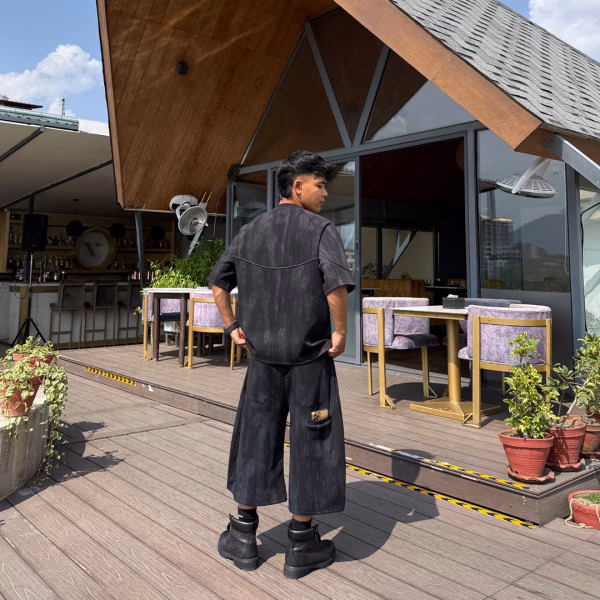 Black premium heavy cotton blend tshirt and quarter half pant set for streetwear clothing brand in kathmandu nepal...