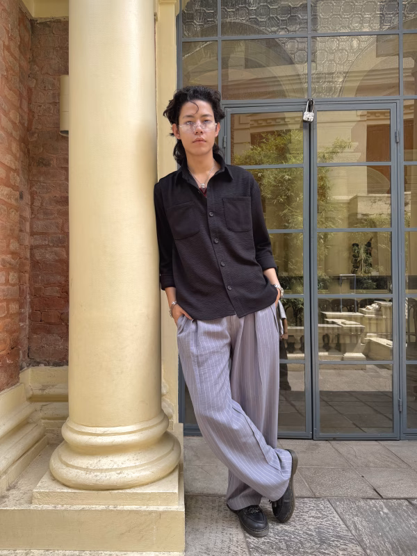 Grey Striped Balloon Silhouette Pleated Trouser – Premium Streetwear Bottomwear