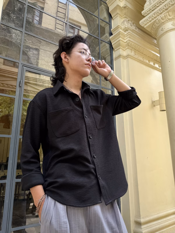 Black Textured Tree Jacquard Shirt – Premium Streetwear Essential