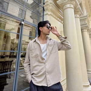 IMG_0534 Cream Textured Tree Jacquard Shirt – Premium Streetwear Essential