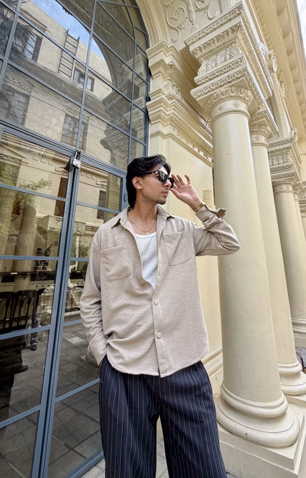 IMG_0534 Cream Textured Tree Jacquard Shirt – Premium Streetwear Essential