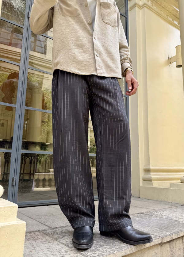 Black Striped Balloon Silhouette Pleated Trouser – Premium Streetwear Essential