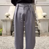 Grey Striped Balloon Silhouette Pleated Trouser – Premium Streetwear Bottomwear