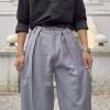 Grey Striped Balloon Silhouette Pleated Trouser – Premium Streetwear Bottomwear