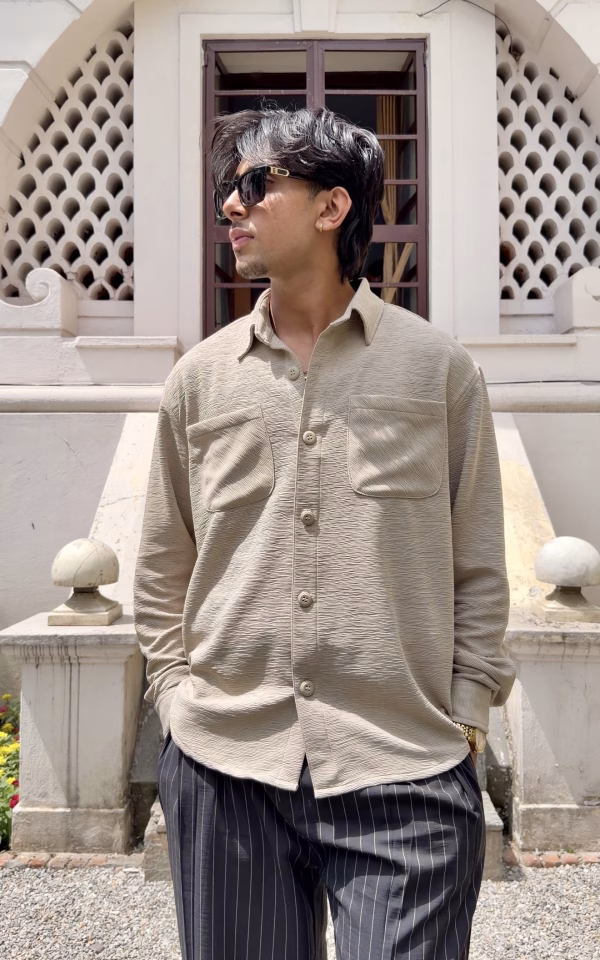 Screenshot Cream Textured Tree Jacquard Shirt – Premium Streetwear Essential