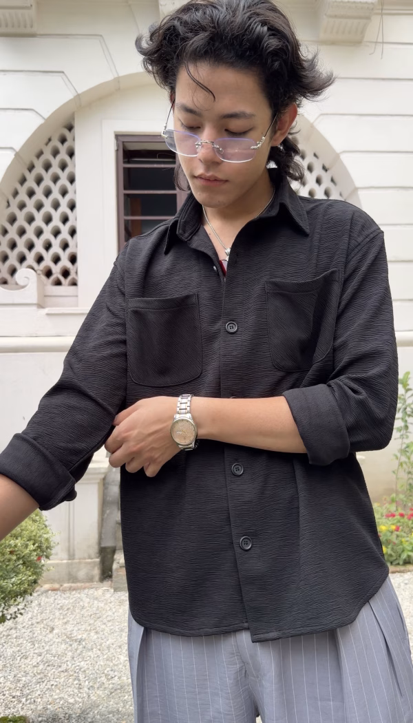 Black Textured Tree Jacquard Shirt – Premium Streetwear Essential
