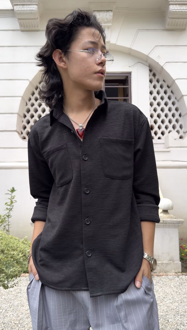 Black Textured Tree Jacquard Shirt – Premium Streetwear Essential