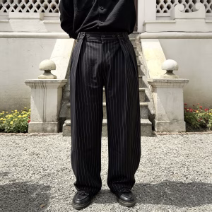 Black Striped Balloon Silhouette Pleated Trouser – Premium Streetwear Essential