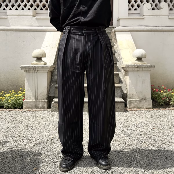 Black Striped Balloon Silhouette Pleated Trouser – Premium Streetwear Essential